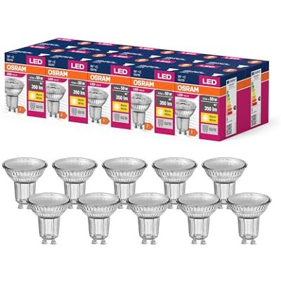 Osram Valeur d'étoile LED par16 lampe LED pour la base GU10, lampe réflecteur, GL, 350 lumens, blanc chaud (3000K), remplacement des ampoules de 50 W conventionnelles, non dimmables, 10 pack - Publicité Osram Valeur d'étoile LED par16 lampe LED pour la base GU10, lampe réflecteur, GL, 350 lumens, blanc chaud (3000K), remplacement des ampoules de 50 W conventionnelles, non dimmables, 10 pack - Publicité