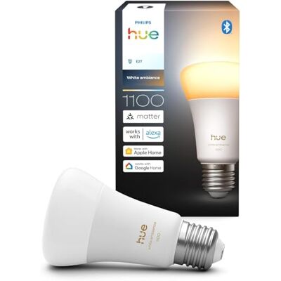Philips Ampoule connectée LED A60, White Ambiance, Ampoule E27, 8,1 W, Spectre complet 1000-2000 K, 1100 lm, Intensité variable, Compatible avec Alexa, Google et Apple Home, pack de 1 - Publicité Philips Ampoule connectée LED A60, White Ambiance, Ampoule E27, 8,1 W, Spectre complet 1000-2000 K, 1100 lm, Intensité variable, Compatible avec Alexa, Google et Apple Home, pack de 1 - Publicité