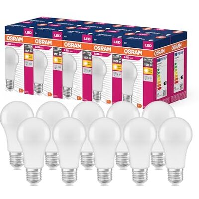 Osram Valeur d'étoile LED Classic A100 LAMPE LED pour la prise E27, Forme de Pear, ven, 1521 lumens, blanc chaud (2700k), remplacement des ampoules 100W conventionnelles, non dimmables, 10 pack - Publicité Osram Valeur d'étoile LED Classic A100 LAMPE LED pour la prise E27, Forme de Pear, ven, 1521 lumens, blanc chaud (2700k), remplacement des ampoules 100W conventionnelles, non dimmables, 10 pack - Publicité