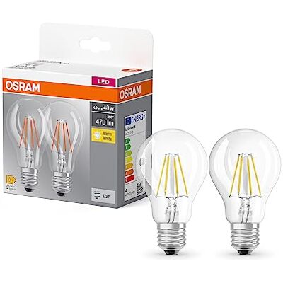 Osram Base Classic A Fil 40 LED lampe avec base E27, forme de piston classique, double Unités, 4W, 470lm, 2700k, lumière blanche chaude, développement à faible chaleur, consommation de faible énergie - Publicité Osram Base Classic A Fil 40 LED lampe avec base E27, forme de piston classique, double Unités, 4W, 470lm, 2700k, lumière blanche chaude, développement à faible chaleur, consommation de faible énergie - Publicité