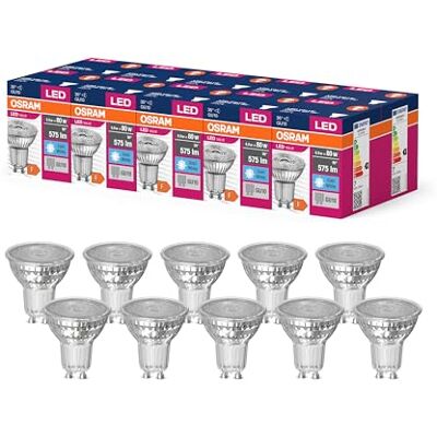 Osram Valeur d'étoile LED par16 lampe LED pour la base GU10, lampe réflecteur, GL, 575 lumens, blanc froid (4000K), remplacement des ampoules de 80 W conventionnelles, non dimmables, 10 pack - Publicité Osram Valeur d'étoile LED par16 lampe LED pour la base GU10, lampe réflecteur, GL, 575 lumens, blanc froid (4000K), remplacement des ampoules de 80 W conventionnelles, non dimmables, 10 pack - Publicité