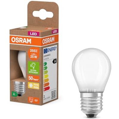 Osram en forme de mini bouclassique, avec filament LED décoratif au design givré, classe d'efficacité énergétique A, E27, 1,2 W, 255 lm, 2700 K, blanc chaud. Sans échauffement, pack de 6 - Publicité Osram en forme de mini bouclassique, avec filament LED décoratif au design givré, classe d'efficacité énergétique A, E27, 1,2 W, 255 lm, 2700 K, blanc chaud. Sans échauffement, pack de 6 - Publicité