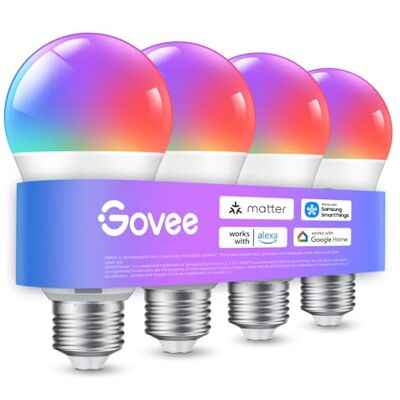 Govee Ampoule Connectée E27, RGBWW 800lm Compatible avec Alexa, lot de 4 WiFi et Bluetooth Stables, Compatible avec Google Assistant, 16 Millions de Couleurs DIY, Synchro Musique Dynamique - Publicité Govee Ampoule Connectée E27, RGBWW 800lm Compatible avec Alexa, lot de 4 WiFi et Bluetooth Stables, Compatible avec Google Assistant, 16 Millions de Couleurs DIY, Synchro Musique Dynamique - Publicité