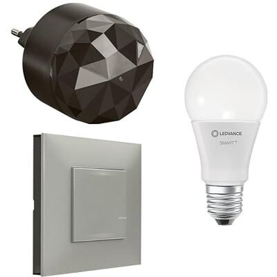 Legrand Starter Pack Valena Next avec Netatmo : 1 passerelle enfichable + 1 commande d'éclairage sans fil + 1 ampoule intelligente E27 classique/aluminium, 199208 - Publicité Legrand Starter Pack Valena Next avec Netatmo : 1 passerelle enfichable + 1 commande d'éclairage sans fil + 1 ampoule intelligente E27 classique/aluminium, 199208 - Publicité