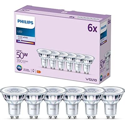Philips , pack de 6 ampoules LED GU10, 50W, blanc froid non dimmable - Publicité Philips , pack de 6 ampoules LED GU10, 50W, blanc froid non dimmable - Publicité