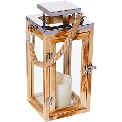 Lights4fun Lanterne en Bois de 26 cm avec Bougie LED à Piles avec Minuterie et Anse en Corde pour Déco Intérieur - Publicité Lights4fun Lanterne en Bois de 26 cm avec Bougie LED à Piles avec Minuterie et Anse en Corde pour Déco Intérieur - Publicité