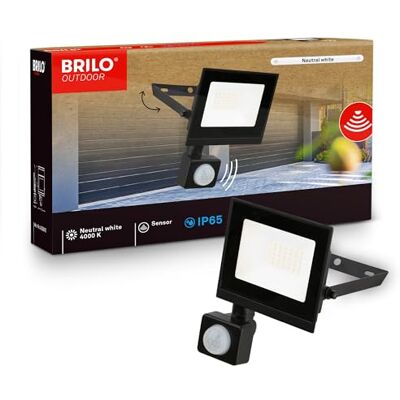 Briloner Projecteur LED extérieur avec détecteur de mouvement, lumière blanc neutre, 20W 1800lm, IP65 protection poussière et eau, éclairage extérieur pour jardin, garage, façade, 11x17x4 cm, Noir - Publicité Briloner Projecteur LED extérieur avec détecteur de mouvement, lumière blanc neutre, 20W 1800lm, IP65 protection poussière et eau, éclairage extérieur pour jardin, garage, façade, 11x17x4 cm, Noir - Publicité