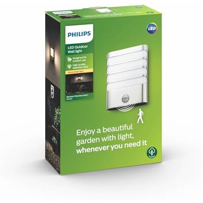 Philips Raccoon wall lantern LED inox 1x4W SELV with PIR - Publicité Philips Raccoon wall lantern LED inox 1x4W SELV with PIR - Publicité