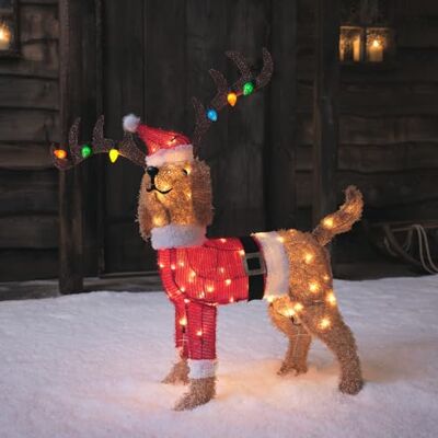 Lights4fun Chien Lumineux avec Bois de Cerf à Guirlande Multicolore avec 70 LED Blanc Chaud Figure de Noël de 80 cm Décoration d'Extérieur - Publicité Lights4fun Chien Lumineux avec Bois de Cerf à Guirlande Multicolore avec 70 LED Blanc Chaud Figure de Noël de 80 cm Décoration d'Extérieur - Publicité