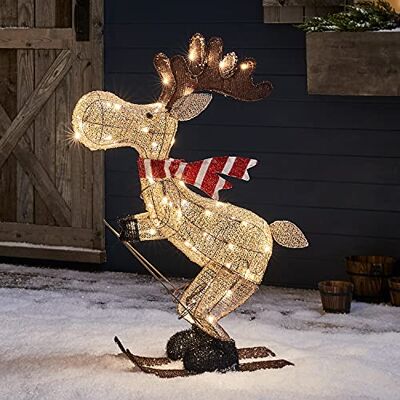 Lights4fun Élan Skiant Lumineux avec 50 LED Blanc Chaud et Minuterie Figurine de Noël de 86 cm Décoration de Noël pour l'Intérieur et l'Extérieur - Publicité Lights4fun Élan Skiant Lumineux avec 50 LED Blanc Chaud et Minuterie Figurine de Noël de 86 cm Décoration de Noël pour l'Intérieur et l'Extérieur - Publicité