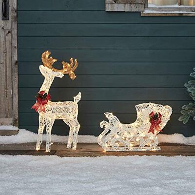 Lights4fun Renne et Traîneau de Noël Lumineux en Fils de Coton avec 160 LED Blanc Chaud pour Extérieur - Publicité Lights4fun Renne et Traîneau de Noël Lumineux en Fils de Coton avec 160 LED Blanc Chaud pour Extérieur - Publicité