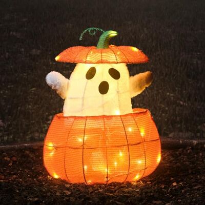 Lights4fun Fantôme dans Citrouille Halloween – 35 LEDs Blanc Chaud, Mouvement Ascendant, Alimentation Secteur, Minuterie 6h, Déco Mignonne Centre de Table - Publicité Lights4fun Fantôme dans Citrouille Halloween – 35 LEDs Blanc Chaud, Mouvement Ascendant, Alimentation Secteur, Minuterie 6h, Déco Mignonne Centre de Table - Publicité