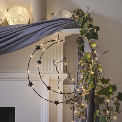Lights4fun Silhouette d'Halloween chat noir sur croissant de lune 20 LED - Publicité Lights4fun Silhouette d'Halloween chat noir sur croissant de lune 20 LED - Publicité
