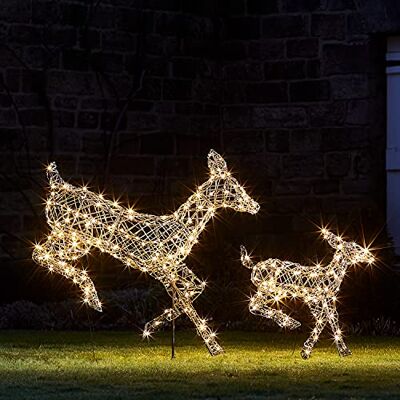 Lights4fun Déco Biche et Faon de Noël Sautant en Rotin avec 300 LED Statique Couleur Changeante pour Extérieur - Publicité Lights4fun Déco Biche et Faon de Noël Sautant en Rotin avec 300 LED Statique Couleur Changeante pour Extérieur - Publicité