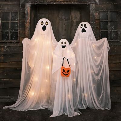 Lights4fun Lot de 3 Fantômes Lumineux d'halloween Figurine LED à Piles avec Minuterie Décoration de Jardin Extérieur Intérieur - Publicité Lights4fun Lot de 3 Fantômes Lumineux d'halloween Figurine LED à Piles avec Minuterie Décoration de Jardin Extérieur Intérieur - Publicité