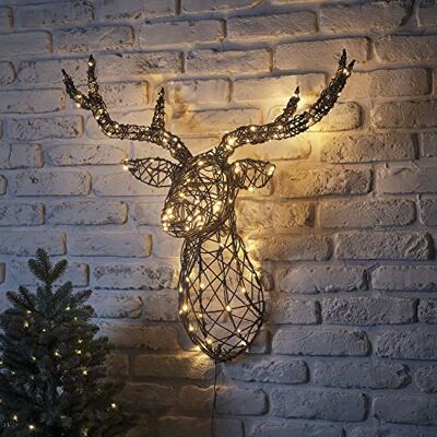 Lights4fun Tête de Cerf Lumineuse de Noël en Rotin Gris de 80 cm avec 140 LED Statique Couleur Changeante Lumières pour Extérieur ou Intérieur Décoration de Noël Figurine - Publicité Lights4fun Tête de Cerf Lumineuse de Noël en Rotin Gris de 80 cm avec 140 LED Statique Couleur Changeante Lumières pour Extérieur ou Intérieur Décoration de Noël Figurine - Publicité