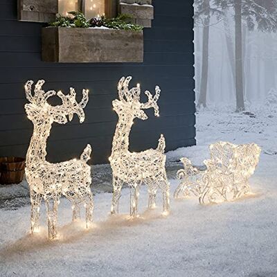 Lights4fun Lot de 2 Rennes de Noël avec Traîneau Lumineux à 240 LED Blanc Chaud avec Minuterie Décoration pour Intérieur Jardin Extérieur - Publicité Lights4fun Lot de 2 Rennes de Noël avec Traîneau Lumineux à 240 LED Blanc Chaud avec Minuterie Décoration pour Intérieur Jardin Extérieur - Publicité