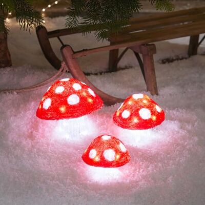Lights4fun Lot de 3 figurines LED en acrylique, champignons, décoration de Noël, blanc, éclairage de Noël intérieur et extérieur - Publicité Lights4fun Lot de 3 figurines LED en acrylique, champignons, décoration de Noël, blanc, éclairage de Noël intérieur et extérieur - Publicité