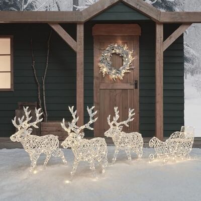 Lights4fun Renne LED 3 en 1 avec traîneau, figurine de cerf éclairée, minuteur, éclairage de Noël extérieur et intérieur fonctionnant sur piles - Publicité Lights4fun Renne LED 3 en 1 avec traîneau, figurine de cerf éclairée, minuteur, éclairage de Noël extérieur et intérieur fonctionnant sur piles - Publicité