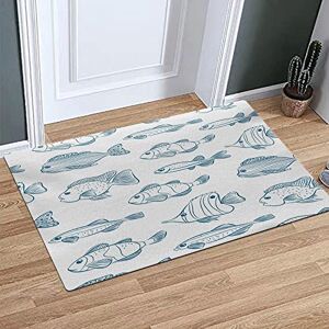 BOMEKS Tapis de Cuisine Devant Évier,Tapis de Couloir en PVC Antidérapant,Cas de la Vie Marine,Contour de la Conception des Formes de Poissons dessinés,Antidérapant Doux pour Salle de Bain Baignoire Cuisine - Publicité