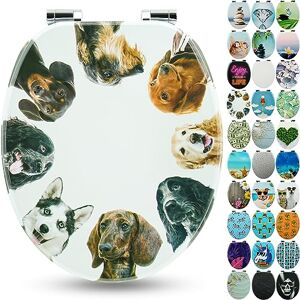 SANFINO ® Premium Abattant WC en bois avec frein de chute, qualité supérieure, nombreux motifs colorés, confortable, installation facile, notice de montage incluse – "Dog Circle - Publicité SANFINO ® Premium Abattant WC en bois avec frein de chute, qualité supérieure, nombreux motifs colorés, confortable, installation facile, notice de montage incluse – "Dog Circle - Publicité