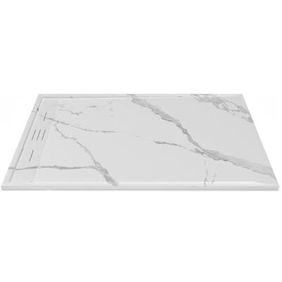 Unique Receveur de douche extra plat à poser ou à encastrer recoupable en résine SMC Blanc marbré 140 x 90 cm LYROSA - Publicité Unique Receveur de douche extra plat à poser ou à encastrer recoupable en résine SMC Blanc marbré 140 x 90 cm LYROSA - Publicité