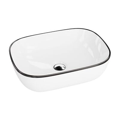 lavita Lavabo à poser sans trop-plein et trou de robinetterie, en porcelaine, vasque de bain à poser, lavabo salle de bain, céramique de bain, emplacement rectangulaire 46x32,5x13,5cm, Blanc/Noir - Publicité lavita Lavabo à poser sans trop-plein et trou de robinetterie, en porcelaine, vasque de bain à poser, lavabo salle de bain, céramique de bain, emplacement rectangulaire 46x32,5x13,5cm, Blanc/Noir - Publicité