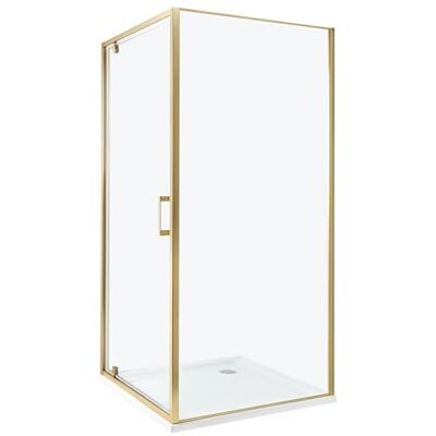 Beliani Cabine de Douche Carré en Verre Trempé 90 x 90 x 185 cm Porte Simple Doré Darli - Publicité Beliani Cabine de Douche Carré en Verre Trempé 90 x 90 x 185 cm Porte Simple Doré Darli - Publicité