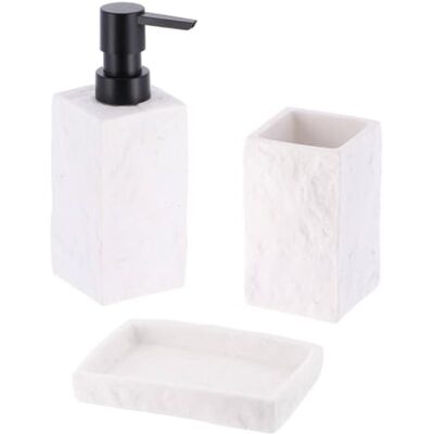 TENDANCE Set Gobelet Distributeur à Savon et Porte Savon Polyrésine Effet Pierre Blanc Salle de Bain Accessoire Salle de Bain à Poser - Publicité TENDANCE Set Gobelet Distributeur à Savon et Porte Savon Polyrésine Effet Pierre Blanc Salle de Bain Accessoire Salle de Bain à Poser - Publicité