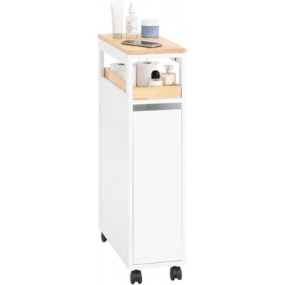 SoBuy Meuble Salle de Bain 20 cm, 51x20x79 cm, étroit pour Petits espaces Meuble wc, plateau amovible, rangement coulissant et roulettes freinées, Blanc-Naturel, NSR11-WN - Publicité SoBuy Meuble Salle de Bain 20 cm, 51x20x79 cm, étroit pour Petits espaces Meuble wc, plateau amovible, rangement coulissant et roulettes freinées, Blanc-Naturel, NSR11-WN - Publicité