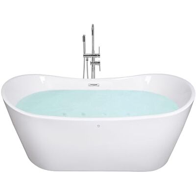 Beliani Baignoire Balnéo Autoportante Blanche de Forme Ovale avec Jets 168 cm et 275 Litres de Capacité Maximum - Publicité Beliani Baignoire Balnéo Autoportante Blanche de Forme Ovale avec Jets 168 cm et 275 Litres de Capacité Maximum - Publicité