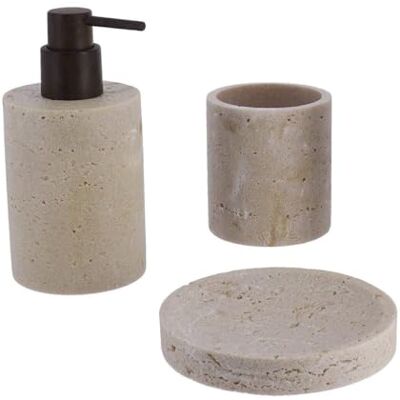 TENDANCE Set Gobelet Distributeur à Savon et Porte Savon Polyrésine Façon Travertin Naturel Salle de Bain Accessoire Salle de Bain à Poser - Publicité TENDANCE Set Gobelet Distributeur à Savon et Porte Savon Polyrésine Façon Travertin Naturel Salle de Bain Accessoire Salle de Bain à Poser - Publicité