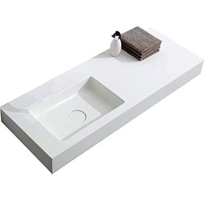 Bernstein Vasque Lavabo Rectangulaire à poser/suspendre Blanc mat 121x45x12cm fonte minérale Lave main mural Design, Robuste & Durable BA8012 - Publicité Bernstein Vasque Lavabo Rectangulaire à poser/suspendre Blanc mat 121x45x12cm fonte minérale Lave main mural Design, Robuste & Durable BA8012 - Publicité