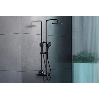 Bernstein Colonne de Douche Thermostatique Réglable Acier Inox Noire mat 128x37cm Anticalcaire Fonction Pluie + Mitigeur + Pommeau & Tête de douche Ronds Design BS371 - Publicité Bernstein Colonne de Douche Thermostatique Réglable Acier Inox Noire mat 128x37cm Anticalcaire Fonction Pluie + Mitigeur + Pommeau & Tête de douche Ronds Design BS371 - Publicité