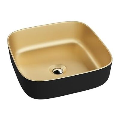 lavita Lavabo Galera Mini Or/Noir Lavabo de pose Carré Sans trop-plein et trou de robinet En porcelaine de haute qualité Céramique de salle de bain 39x39x14 cm Noir/Or - Publicité lavita Lavabo Galera Mini Or/Noir Lavabo de pose Carré Sans trop-plein et trou de robinet En porcelaine de haute qualité Céramique de salle de bain 39x39x14 cm Noir/Or - Publicité