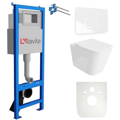 lavita LAV 101 Bâti-support pour WC 40cm + WC suspendu à rinçage profond MAIO Blanc sans rebord + Plaque de commande LAV 200.4.1 Blanc + Abattant de WC avec système d’abaissement automatique Ensemble - Publicité lavita LAV 101 Bâti-support pour WC 40cm + WC suspendu à rinçage profond MAIO Blanc sans rebord + Plaque de commande LAV 200.4.1 Blanc + Abattant de WC avec système d’abaissement automatique Ensemble - Publicité