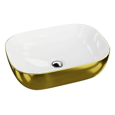 lavita Aufsatzwaschtisch Costa Or/Blanc Aufsatzwaschbecken Rectangulaire Lavabo sans trop-plein et trou de robinetterie En porcelaine de haute qualité Céramique de salle de bain Espace de lavage - Publicité lavita Aufsatzwaschtisch Costa Or/Blanc Aufsatzwaschbecken Rectangulaire Lavabo sans trop-plein et trou de robinetterie En porcelaine de haute qualité Céramique de salle de bain Espace de lavage - Publicité
