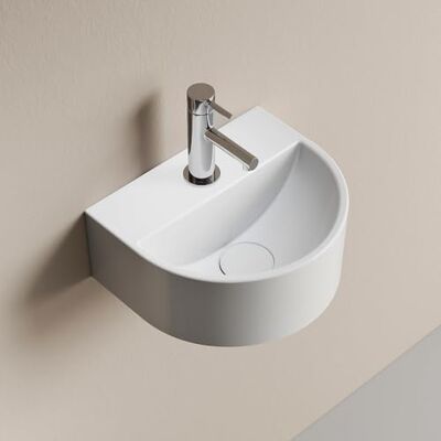 EMKE Lavabo Semi-Circulaire 303 x 255 x 120 mm, Vasque Suspendu à Fixer au Mur, Lavabo en Céramique pour WC Invités et Salle de Bain, Design Moderne, Blanc Brillant - Publicité EMKE Lavabo Semi-Circulaire 303 x 255 x 120 mm, Vasque Suspendu à Fixer au Mur, Lavabo en Céramique pour WC Invités et Salle de Bain, Design Moderne, Blanc Brillant - Publicité