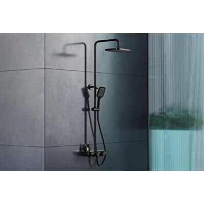 Bernstein Colonne de Douche Thermostatique Réglable Acier Inox Noire mat 128x37cm Anticalcaire Fonction Pluie + Mitigeur + Pommeau & Tête de douche Carrés Design BS371 - Publicité Bernstein Colonne de Douche Thermostatique Réglable Acier Inox Noire mat 128x37cm Anticalcaire Fonction Pluie + Mitigeur + Pommeau & Tête de douche Carrés Design BS371 - Publicité