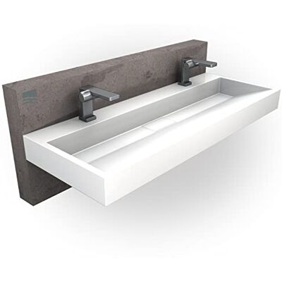 Bernstein Vasque Lavabo Rectangulaire à poser/suspendre Blanc mat 120x46x15cm Lave main Fonte minérale + Ecoulement central Design, Robuste & Durable BS6001 - Publicité Bernstein Vasque Lavabo Rectangulaire à poser/suspendre Blanc mat 120x46x15cm Lave main Fonte minérale + Ecoulement central Design, Robuste & Durable BS6001 - Publicité