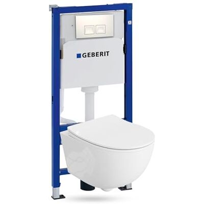 lavita Duofix Basic Élément mural + WC à chasse profonde Dahlia blanc sans rebord + siège de toilette avec fermeture automatique + bouton blanc Ensemble complet WC - Publicité lavita Duofix Basic Élément mural + WC à chasse profonde Dahlia blanc sans rebord + siège de toilette avec fermeture automatique + bouton blanc Ensemble complet WC - Publicité