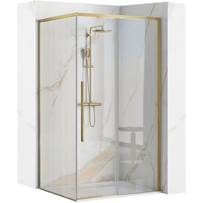 Cabine de douche REA 90X90 Or brossé - Verre transparent Easy Clean - Publicité Cabine de douche REA 90X90 Or brossé - Verre transparent Easy Clean - Publicité