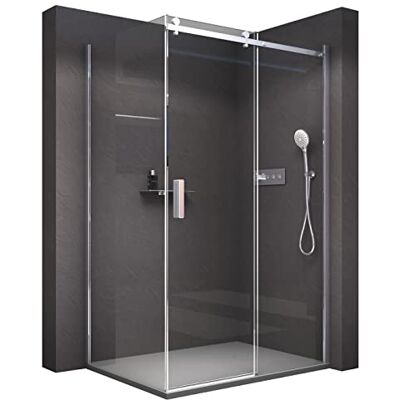 Bernstein Cabine de douche d'angle 140x100x195cm porte coulissante verre trempé ESG 8mm anticalcaire, Profilés chrome, Charnières réversibles gauche/droite NT806FLEX - Publicité Bernstein Cabine de douche d'angle 140x100x195cm porte coulissante verre trempé ESG 8mm anticalcaire, Profilés chrome, Charnières réversibles gauche/droite NT806FLEX - Publicité