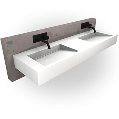Bernstein Double Vasque Lavabo Rectangulaire à poser/suspendre Blanc mat 153x45x15cm fonte minérale Lave main mural Design, Robuste & Durable TWG16 - Publicité Bernstein Double Vasque Lavabo Rectangulaire à poser/suspendre Blanc mat 153x45x15cm fonte minérale Lave main mural Design, Robuste & Durable TWG16 - Publicité