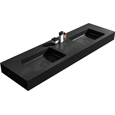 Bernstein Double Vasque Lavabo Rectangulaire à poser/suspendre Quartz Noir 163x45x12cm fonte minérale Lave main mural Design, Robuste & Durable BA8016 - Publicité Bernstein Double Vasque Lavabo Rectangulaire à poser/suspendre Quartz Noir 163x45x12cm fonte minérale Lave main mural Design, Robuste & Durable BA8016 - Publicité