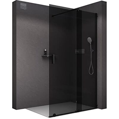 Bernstein Paroi de douche en niche noire mat 195x140cm verre fumé 8mm Vitre de douche porte coulissante NT101 - Publicité Bernstein Paroi de douche en niche noire mat 195x140cm verre fumé 8mm Vitre de douche porte coulissante NT101 - Publicité