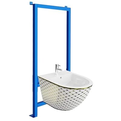 lavita Élément mural pour bidet LAV 500 + bidet mural Sofi Checked Gold Kit complet avec trou de robinetterie et protection anti-débordement en céramique WC hygiénique et facile d'entretien 36,5 x 49 - Publicité lavita Élément mural pour bidet LAV 500 + bidet mural Sofi Checked Gold Kit complet avec trou de robinetterie et protection anti-débordement en céramique WC hygiénique et facile d'entretien 36,5 x 49 - Publicité