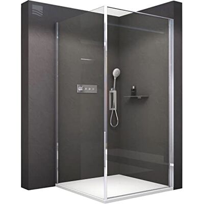 Bernstein Cabine de douche d'angle 90x90x195cm verre trempé ESG 6mm anticalcaire, Profilé Chrome, Charnières réversibles gauche/droite EX416S - Publicité Bernstein Cabine de douche d'angle 90x90x195cm verre trempé ESG 6mm anticalcaire, Profilé Chrome, Charnières réversibles gauche/droite EX416S - Publicité