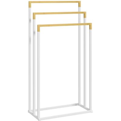 kleankin Porte-Serviettes Bambou Acier 3 Barres 45x22,5x86cm Blanc Naturel sur Pieds, Support pour Serviette - Publicité kleankin Porte-Serviettes Bambou Acier 3 Barres 45x22,5x86cm Blanc Naturel sur Pieds, Support pour Serviette - Publicité