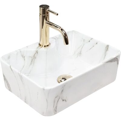Rea VASQUE À POSER KELLY MINI AIAX SHINY Lavabo Salle de Bain 400 x 305 x 130 mm en Céramique (Blanc, imitation de marbre) - Publicité Rea VASQUE À POSER KELLY MINI AIAX SHINY Lavabo Salle de Bain 400 x 305 x 130 mm en Céramique (Blanc, imitation de marbre) - Publicité